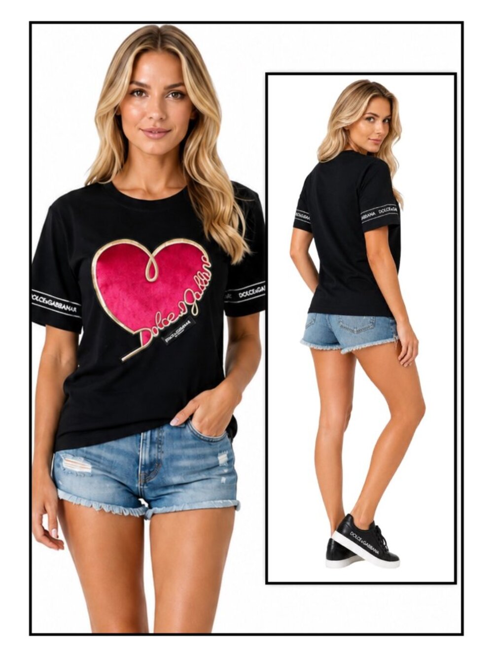 D & G Like Velvet Queen Of Hearts Black T Shirt SZ Large